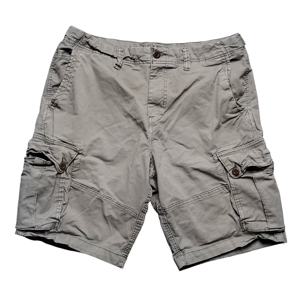 American Eagle Cargo Shorts Mens 36 Khaki Grey Flex Utility Distressed Stretch